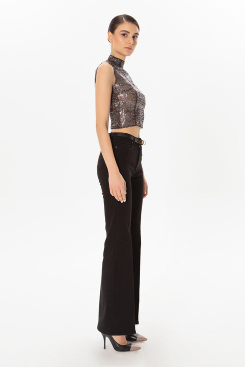 Black Sequined Back Decollete Bustier